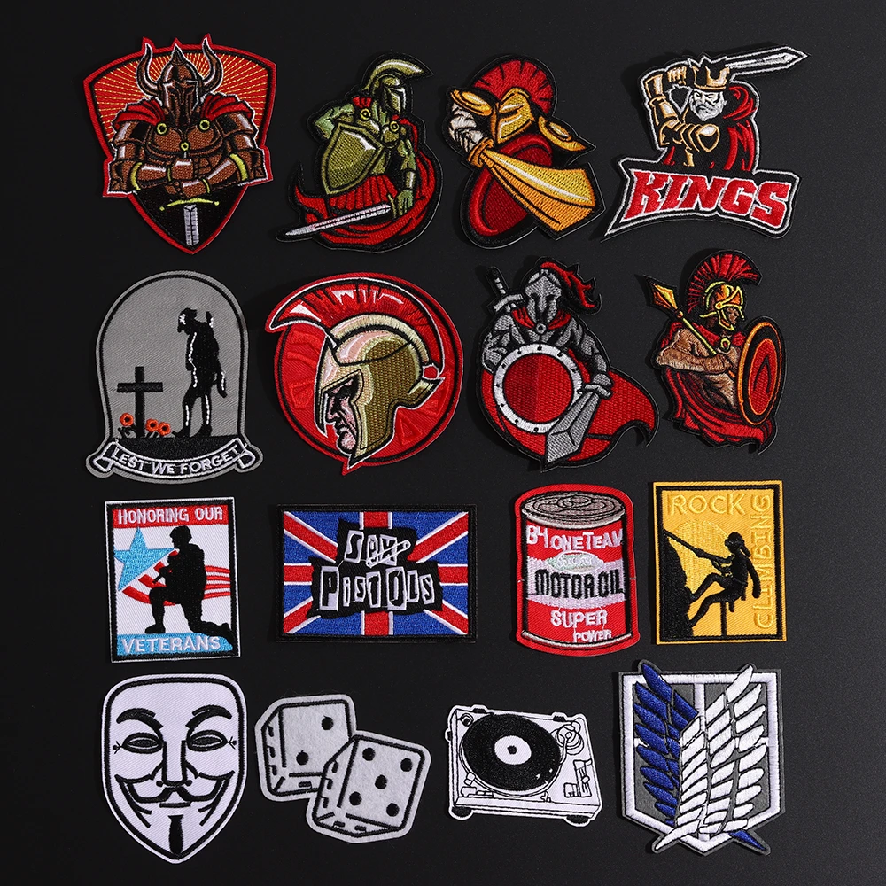 Fine Roman Warriors Patches New Poker Flags Iron-on Patches Embroidered Sewing On Applique For Clothes Apparel Sparta Badges