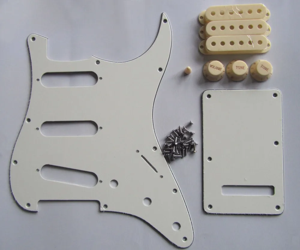 KAISH Ivory/Parchment ST  SSS Pickguard with Aged White Pickup Covers Knobs Tip