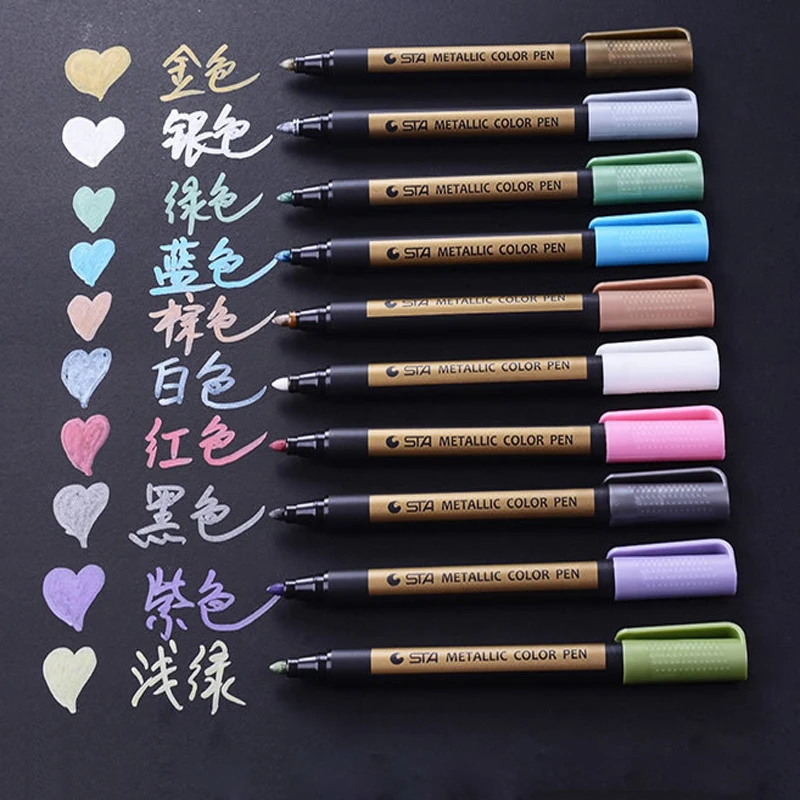 

STA 10 Colors Metallic Art Marker Pen DIY Graffiti Scrapbooking Crafts Waterproof Oil Paint Pen For Stationery School Supplies