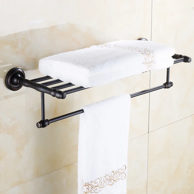 VidricShelves 2 Tier Rails Antique Brass Towel Rack Bath Shelf Towel Holder Hangers Classic Home Deco Wall Towel Bars HJ-1312