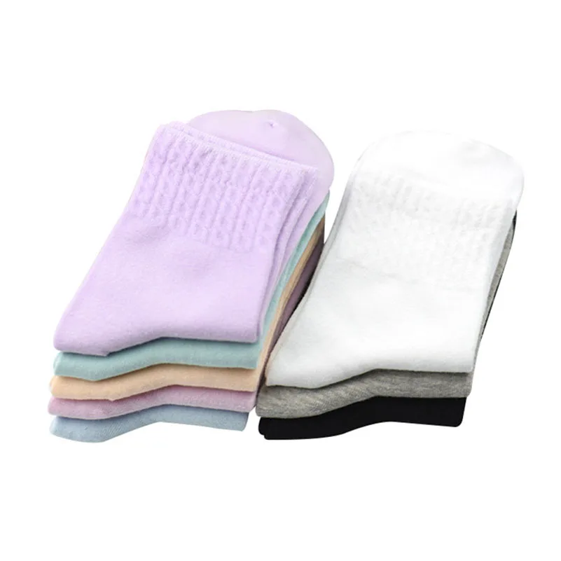 

5 Pair/Lot Women Combed Cotton Socks Classic Black White Grey Candy Solid Color Long Socks Casual In Tube Sock Winter Girl Meias