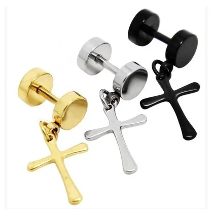 

60pcs Earrings Mens Ear Ring Not Allergic Cross Exaggerated Personality Fake Plugs Barbell Stud Stainless Steel