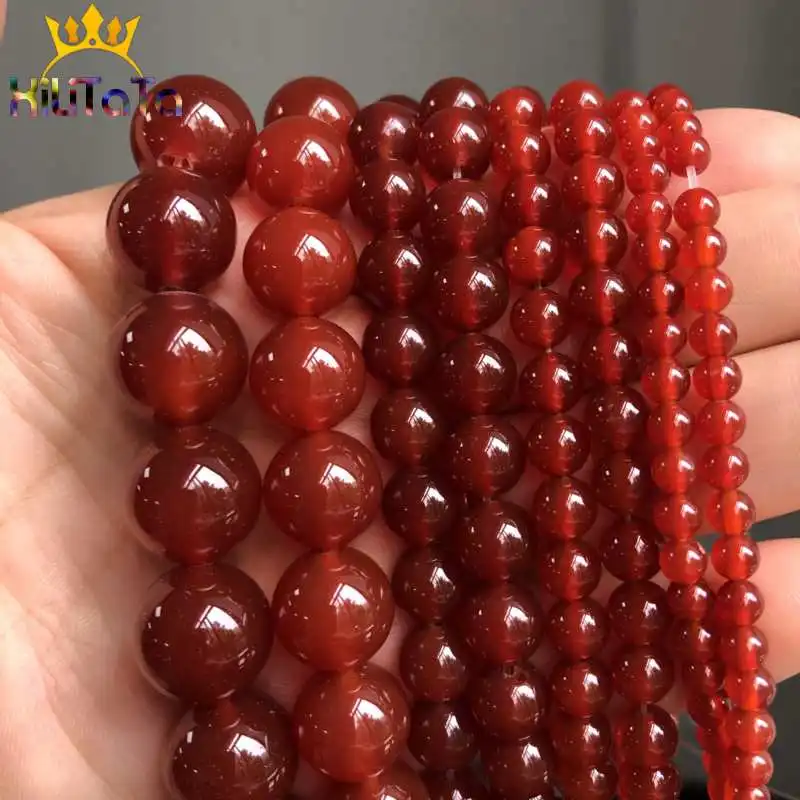 Natural Red Agates Stone Beads Round Carnelian Onyx Loose Beads For Jewelry Making DIY Bracelets Necklace 15'' 4/6/8/10/12/14mm