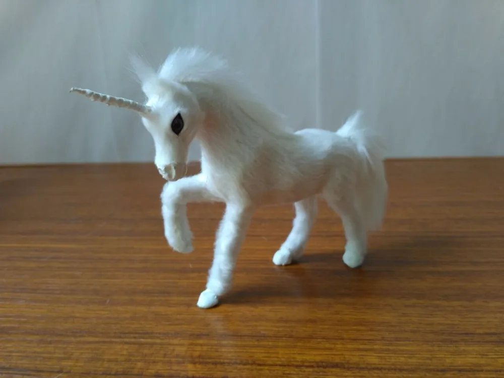 plastic& faux furs white unicorn model 15x10cm handicraft prop,home decoration furnishings,desk ornament birthday gift d1329