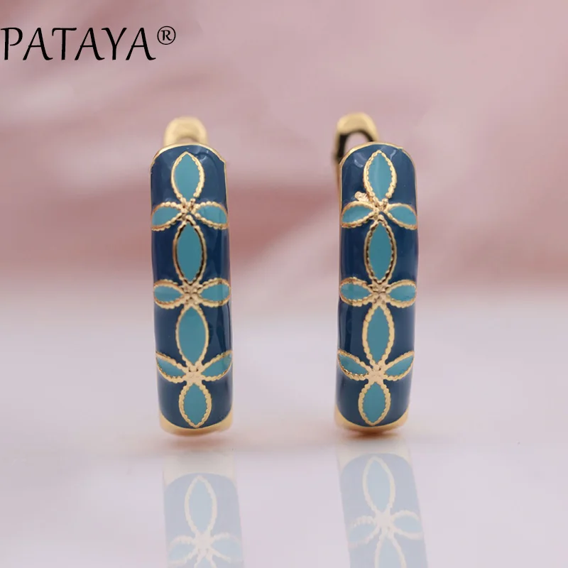 PATAYA New Arrivals 585 Rose Gold Color Draw Oil Painting Color Dangle Earrings Fine Flowers Women Wedding Party Classic Jewelry