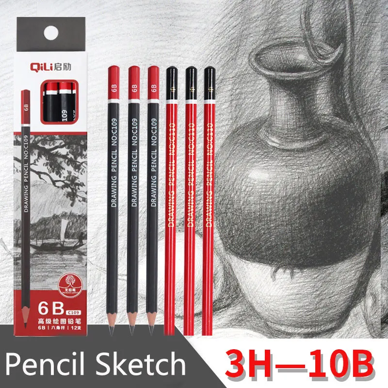 

12 PCS / Set of High-end Sketch Special Pencil 3h/2h/HB/2B/3B / 4B/5B/6B/8B/10B School Art Drawing Stationery