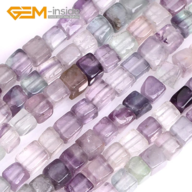 

4mm Multicolor Cube Shape Natural Rainbow Fluorite Quartzs Loose Beads for Jewelry Making Strand 15 Inches GEM-inside