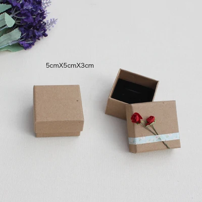 

5*5*3cm Brown Paper Ring Gift Boxes Jewelry Earring Packaging Box With Sponge 100pcs/lot Free shipping