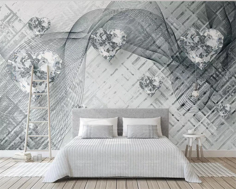 Custom wallpaper 3d solid line transparent heart-shaped diamond luxury TV background walls decoration 3d wallpaper