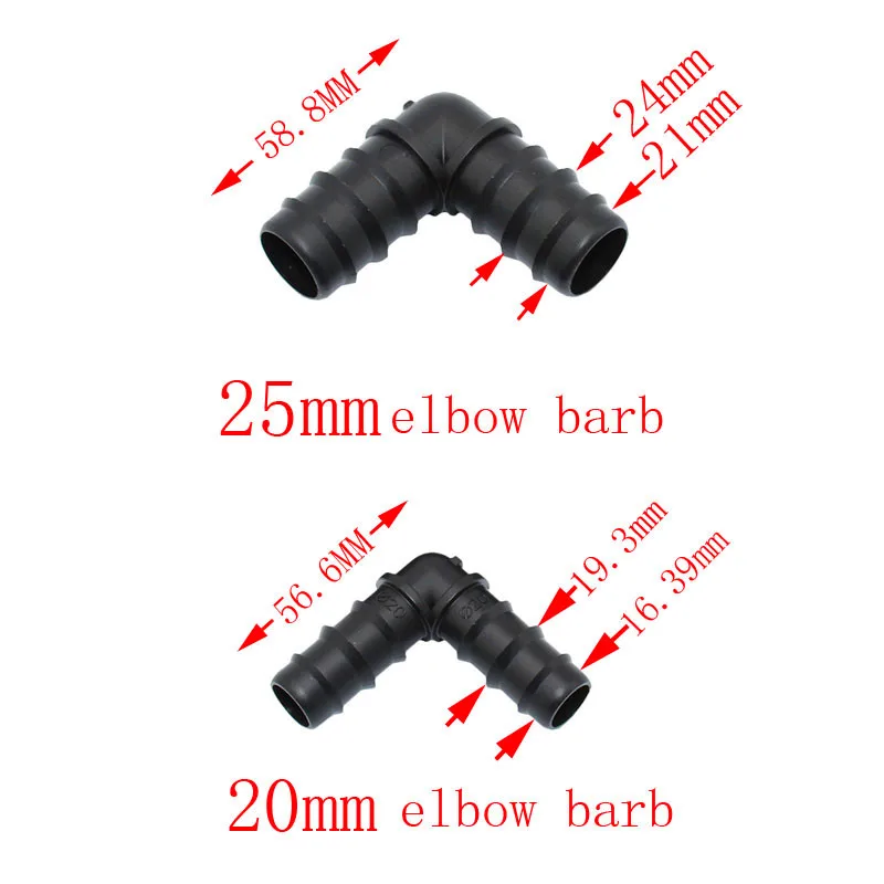 wxrwxy Garden irrigation 20mm elbow barb 25mm bending joints irrigation connector barbed 3/4 hose repair joint connector 5pcs