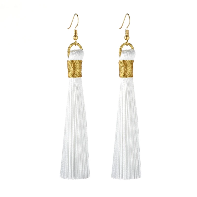 LOVBEAFAS Tassel Earrings For Women Statement Fashion Jewelry Drop Dangle Long Earrings Golden Wrap Silk Fabric Vintage Earrings