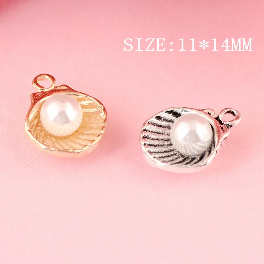 

Free Shipping Round White Pearls Decorated Alloy Sea Shell Pendants 11*14MM Vintage Metal Bracelet Earring Charms 100pcs