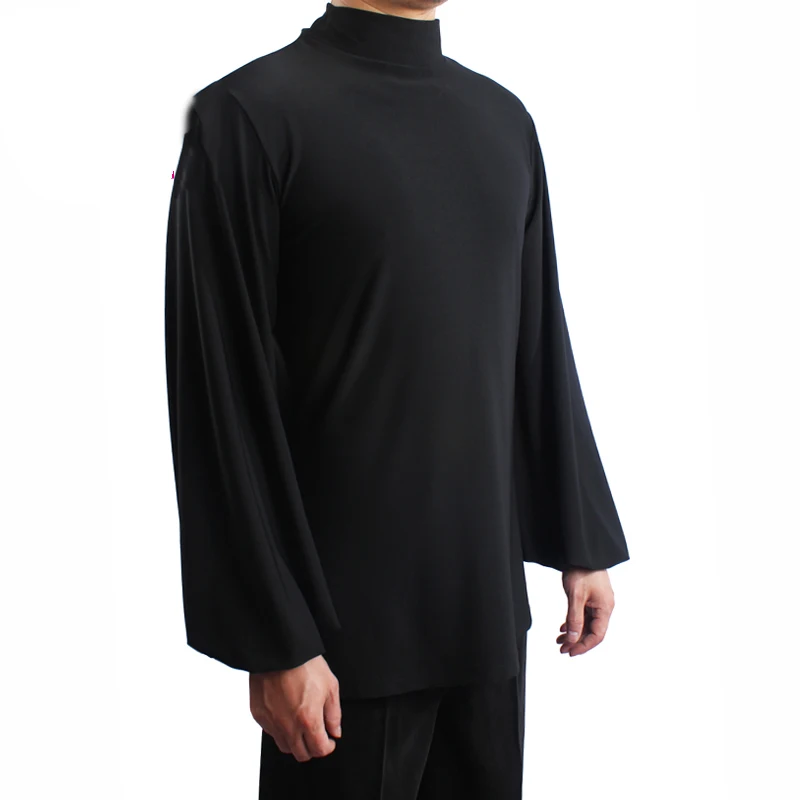 Latin Dance Shirts Men Black Long Sleeve High Collar Dancing Top Salsa Rumba Cha Cha Practice Performance Wear Clothes DNV10307