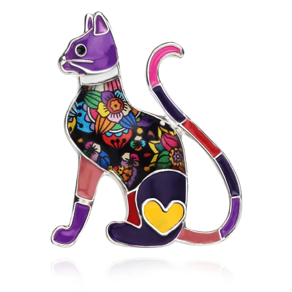 Bonsny Alloy Enamel Elegant Cat Brooches Clothes Suit Scarf Decoration Jewelry Pin For Women Girls Ladies Pet Lovers Gift Bijoux