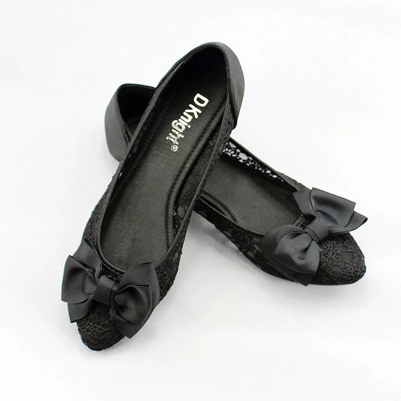 New Fashion Bow Round Toe Slip-on Women Lace Flats Comfortable Ladies Casual Flat Shoes Women's Lace Ballerinas Flats Size 35-40