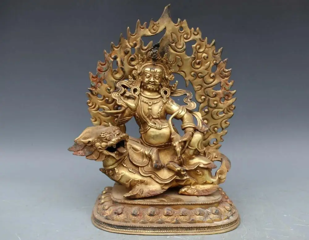 Tibet Buddha Temple Copper Bronze Yellow Jambhala God Of Wealth Buddha Statue