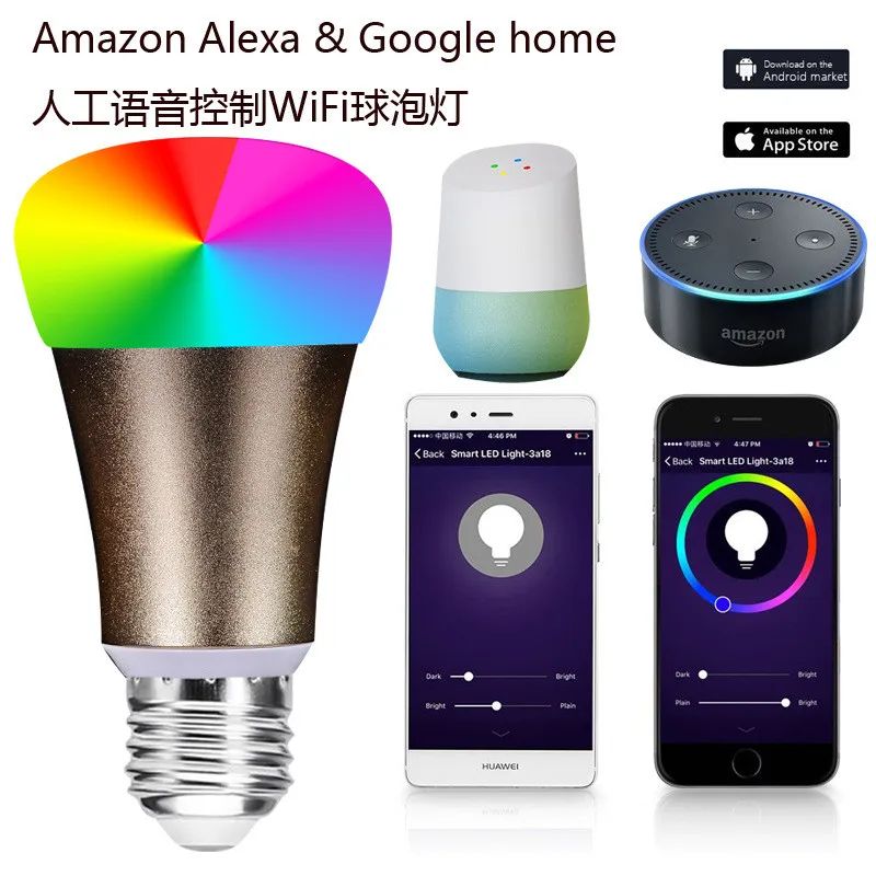 

Smart Home WiFi Bulb Light Mobile APP Remote Control Energy Saving LED Bulb Alexa Voice Bulb E27 dimmable LED Bulb free shipping