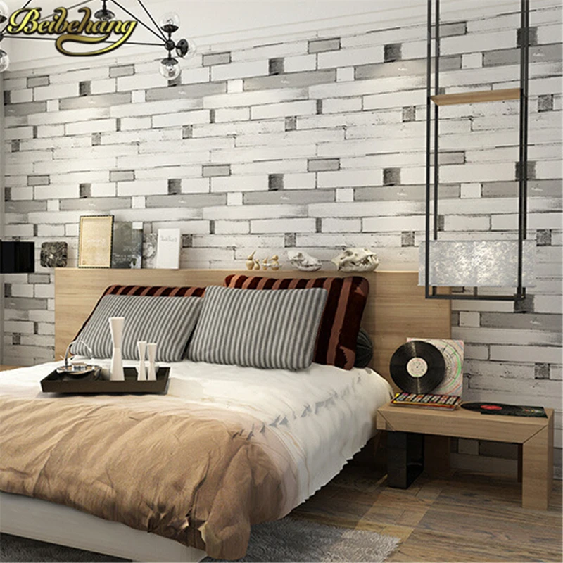 

beibehang 3D wallpaper PVC Wall paper wood brick stone design Wallcovering stripe pattern Papel De Parede vintage papier peint