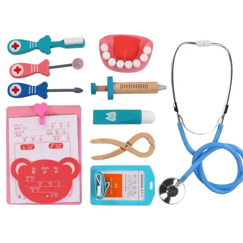 Giocattoli di legno gioco divertente vita reale Cosplay gioco medico giocattolo dentale finta gioca giocattoli medico accessori strumenti 6 pezzi Set per bambini