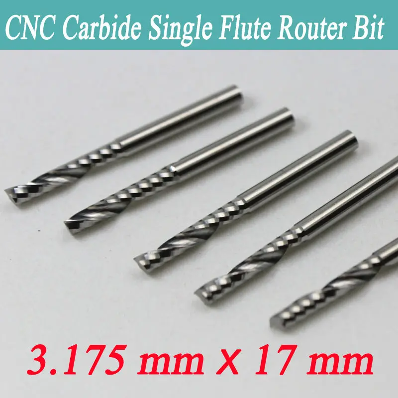 5PCS one flute 3.175 X 17mm CNC router Spiral bits carbide Engraving Tool Cutting Acrylic Pvc Wood CUTTER