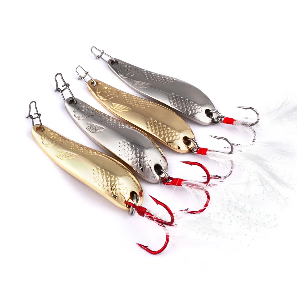 

HiUmi 4Pcs Spoon Fishing Lure 20g-10g Metal Bass Baits 2 Colors Spoon Lures Red/Silver Hook Fishing Tackle
