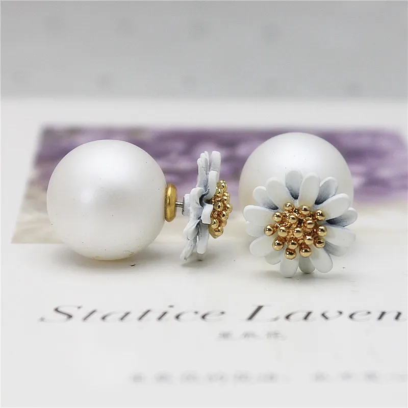 2019 hot design fashion brand summer style elegant Daisy jewelry double side stud earrings for women big beads Flowers earrings