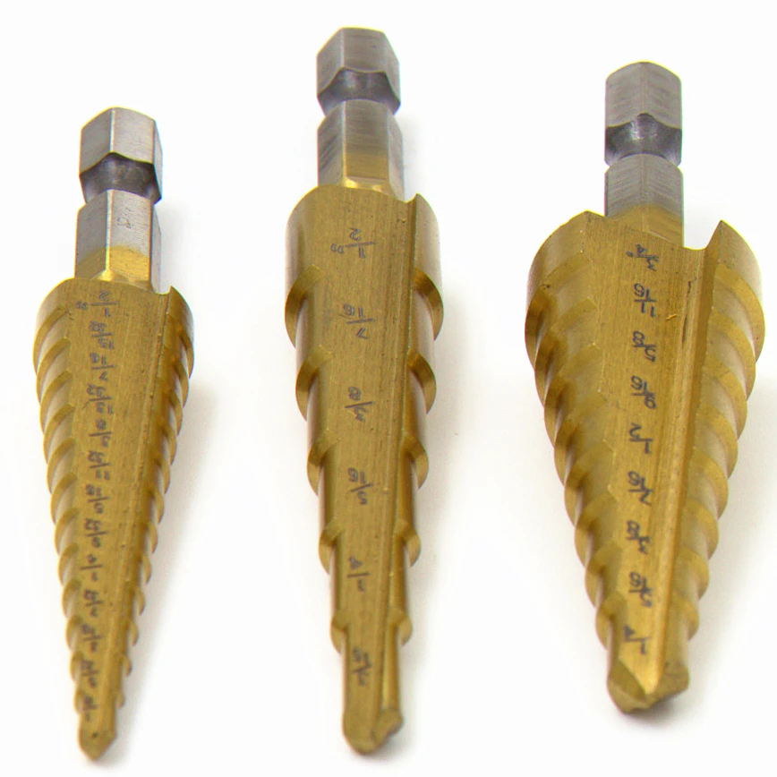 HSS خطوة الحفر Bits1/4 "إلى 3/4" النجارة الطاقة أدوات أسعار الجملة عالية الجودة 3 قطعة/المجموعة المعادن الحفر التيتانيوم