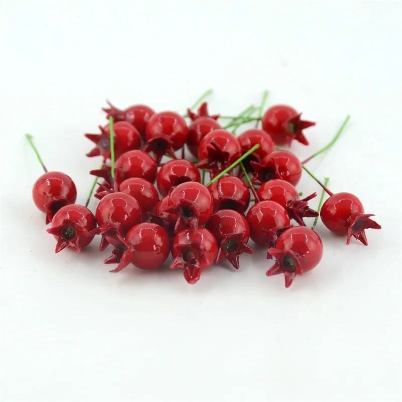 20/50pcs Small WIth Stem Simulation Pomegranate Fruit Berries Artificial Flower Red Christmas Cherry Stamen  Wedding Decoration