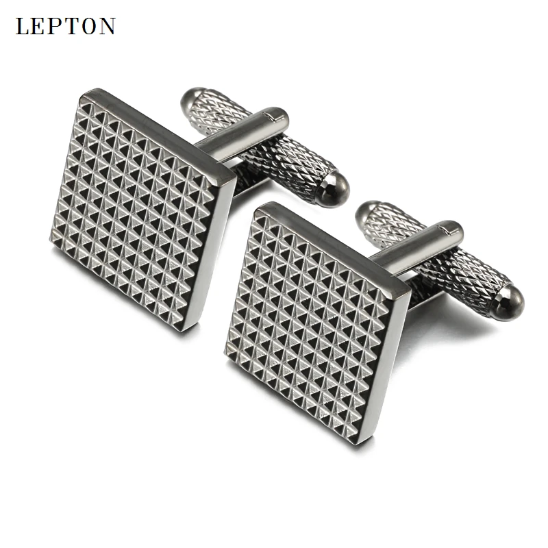 Lepton Classic Business Square Black Cufflinks For Mens Shirt Accessories Men Wedding Groom Carve Cuff links Relojes gemelos