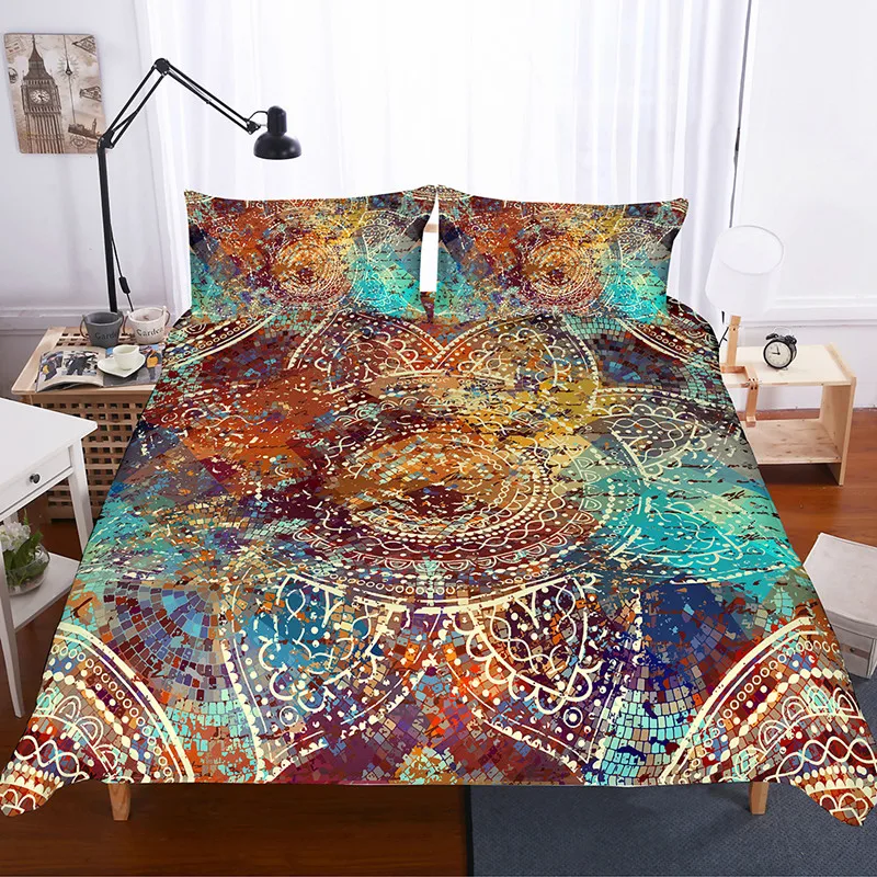 Fanaijia Mandala Bedding Set queen Size multicolor Bohemian Duvet Cover Set full size bed set