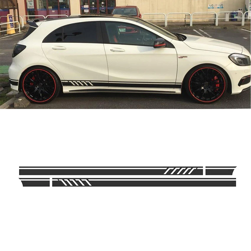 

220cm x 11.5cm Gloss Black Side Stripes Skirt Decals Sticker for Mercedes Benz A Class W176 A180 A200 A250 A45 AMG