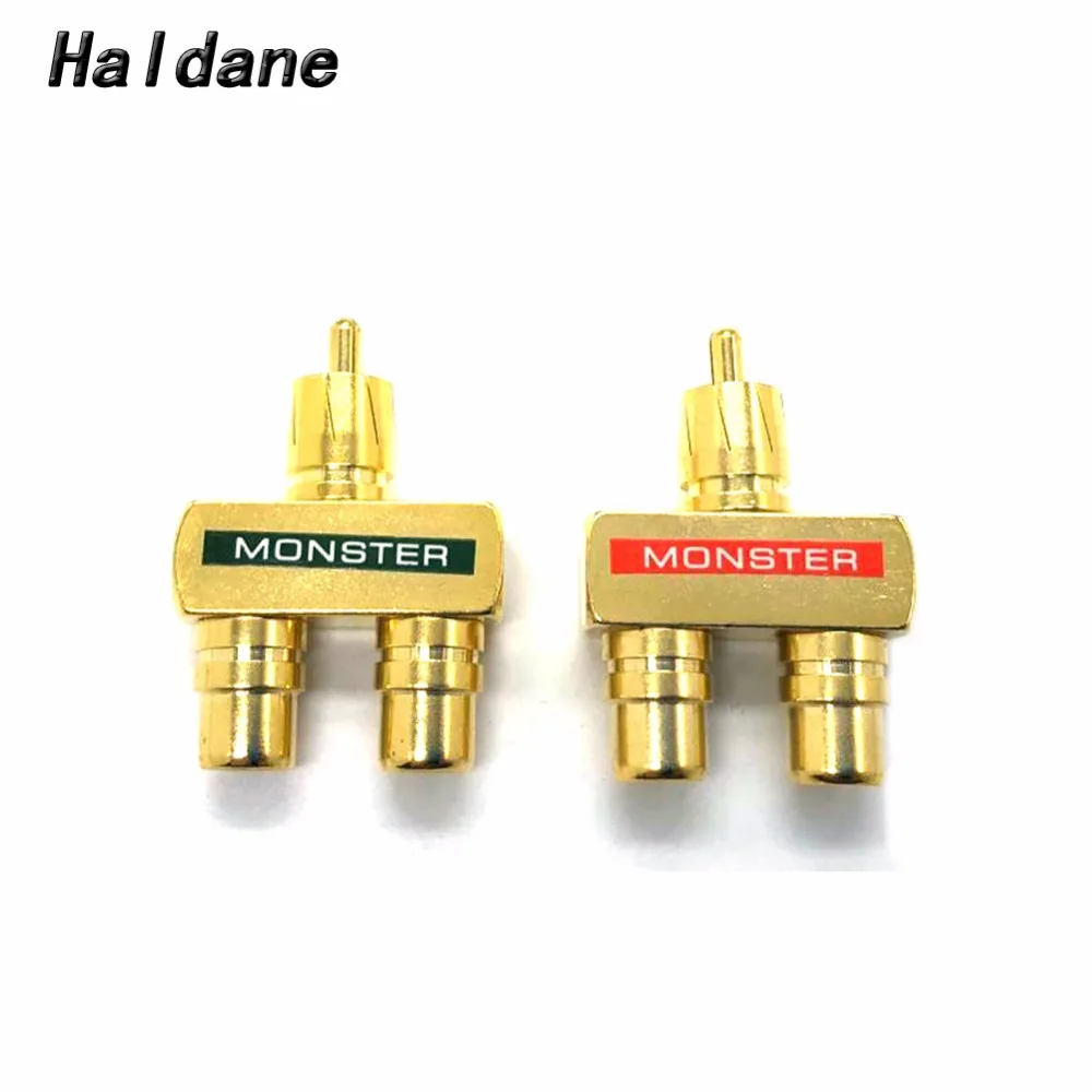 Free shipping Haldane 2Pcs Gold Plated  RCA Adapter RCA Audio Video Splitter Plug 1 Male to 2 Female RCA 3 Way Connector