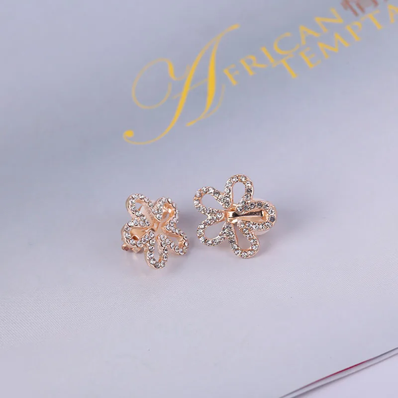 JIOFREE Korea Style Five petals Shape Rhinestone Clip on Earrings Without Piercing for Girls Party Cute Lovely No Hole Ear Clip