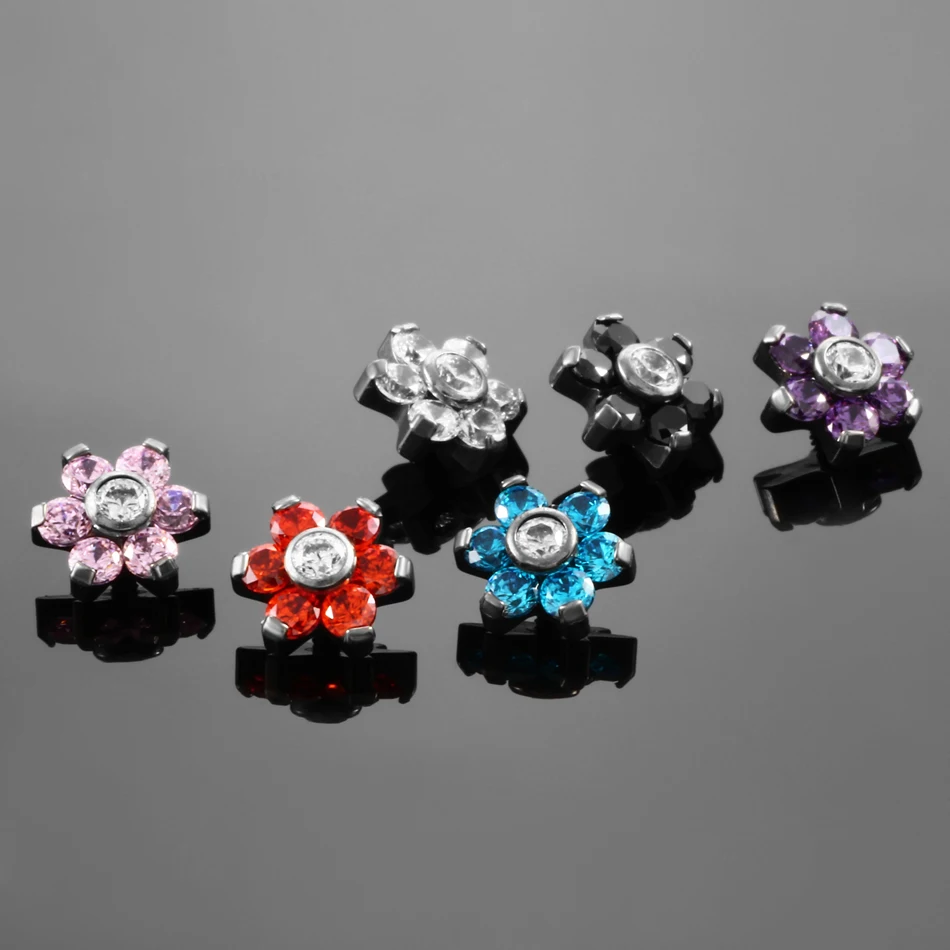 1PC G23 Solid Titanium Flower Crystal Micro Dermal Anchor Top Dermal Skin Diver Surface Piercings Hide Top Gauges BodyJewelry