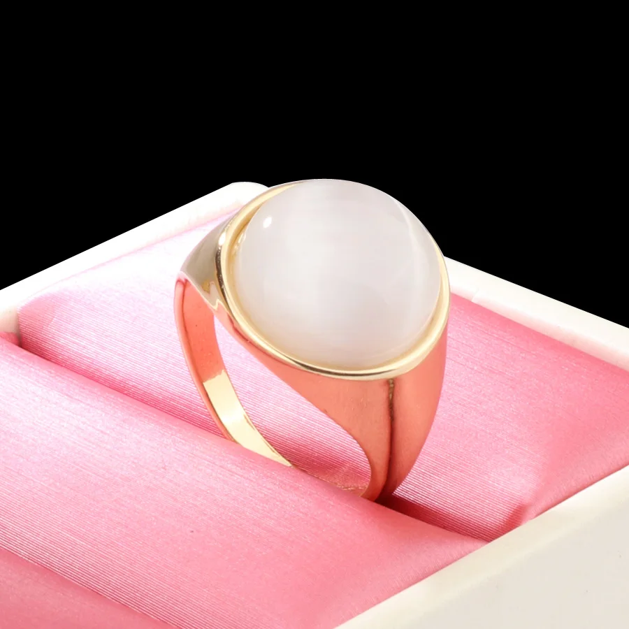 2020 Fashion Round White Opal Stone Ring Gold Color Engagement Wedding Rings For Women Minimalist Bulgaria Jewelry