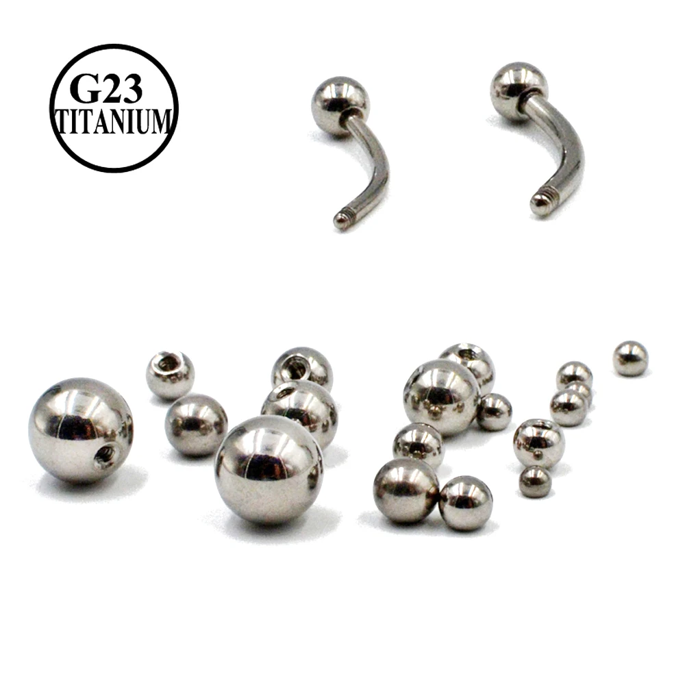 10 pcs G23 Solid Titanium Ball Piercing Screw Hole Replacement Accessories Lip Eyebrow Tongue Ear Body Piercing Jewelry 14/16G