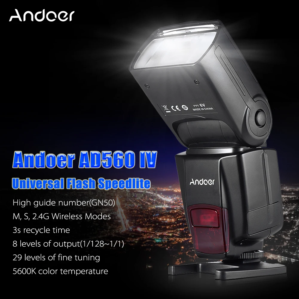 RU Andoer AD560 IV 2.4G Wireless On-camera Slave Speedlite Flash Light GN50+Trigger for Canon Nikon Sony  DSLR Cameras