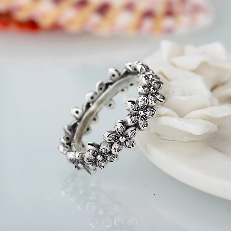 Cuteeco New Arrival Dazzling Daisy Genuine compatible Silver Color Ring Fit Brand  jewelry Women Wedding Accessories