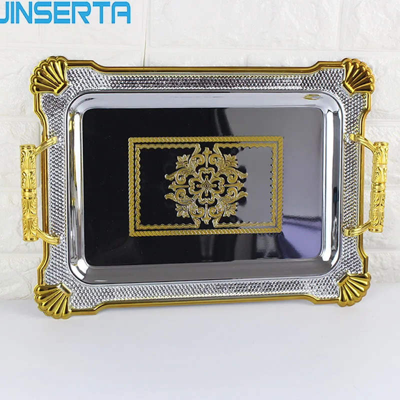 

JINSERTA Metal Serving Tray Jewelry Display Plate Dessert Fruit Cake Plate with Handle for Home Hotel Cafe Party Wedding