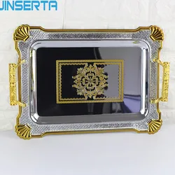 JINSERTA Metal Serving Tray Jewelry Display Plate Dessert Fruit Cake Plate with Handle for Home Hotel Cafe Party Wedding