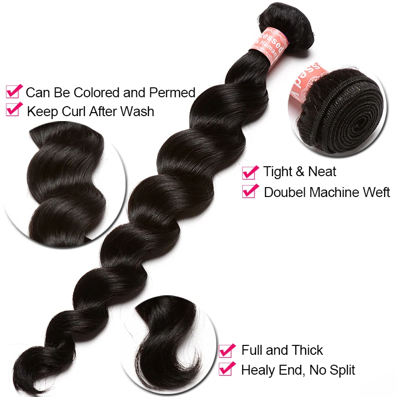 

Loose Wave Human Hair Bundles 100% Peruvian Human Hair Virgin Hair Weave 3 4 Bundles Natural Black Color Dolago Hair Products