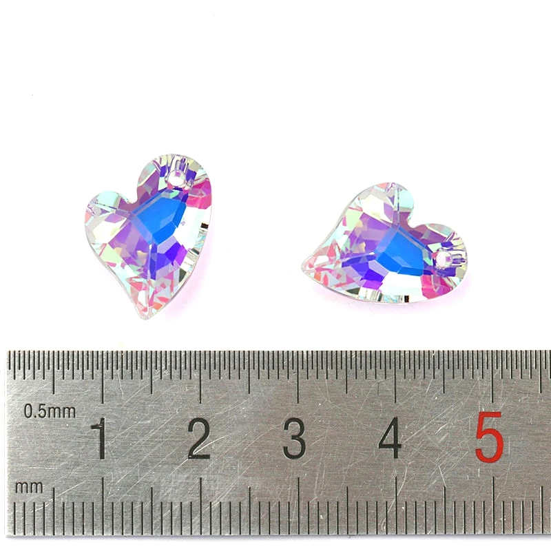 크리스털 참 헌신 2 U 하트 펜던트, 6261 유리 하트 모양 구슬, 라인석 보석 목걸이 귀걸이 DIY용, 17mm, 팩당 12 개