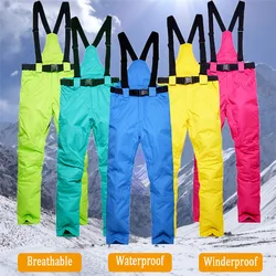 New Winter Thick Warm Skiing Pants Men Women Lovers Windproof Waterproof Suspender Trousers Snow Snowboard Pants Plus Size