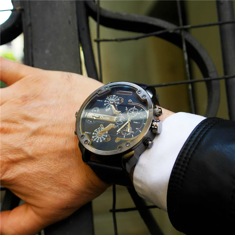 Oulm Classico Oraria Multipla Orologi da Uomo Super Grande Quadrante Maschio Vigilanza di Sport di Marca di Lusso Casual Orologio Al Quarzo In Pelle