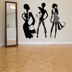 fashion woman shopping vinyl wall stickers clothing shop window decoration stickers home bedroom decoration painting MV20