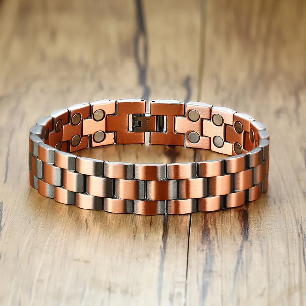 Vinterly Magnetic Copper Bracelet Men Vintage Wrist Band Magnetic Bracelet Men Hand Chain Health Energy Wide Bracelet for Men