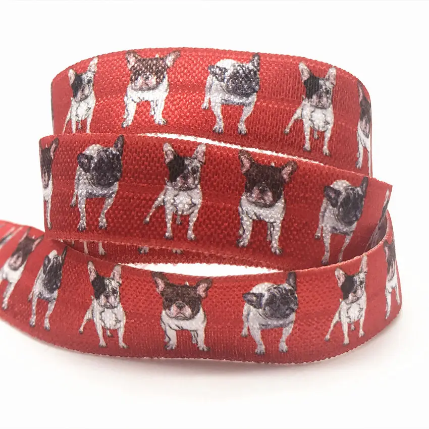 15mm 10Y New Ribbon Duck Lion Dogs Cow Print Fold Over Elastic Cartoon Animal FOE For Headwear Diy Party Decoration Accessories