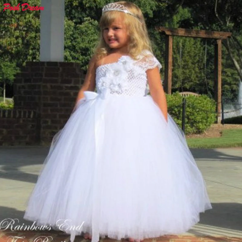 POSH DREAM Elegance White Flower Girls Tutu Dresses for Wedding Children White Couture Flower Girl Baptism Birthday Dress