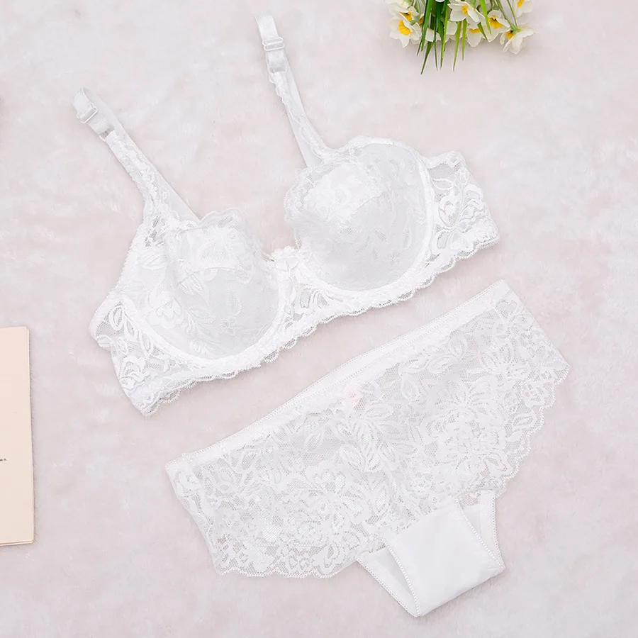 Sexy Super Thin ABC Cup Women Bra Set Sexy Floral Lace Embroidery Brassiere Transparent Underwear Breathable Bra Set