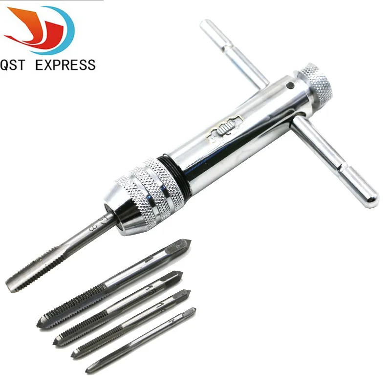 Best Promotion Adjustable M5-M12 3-8mm T-Handle Ratchet Tap Wrench Machinist Tool Reversion With Screw Tap Tool